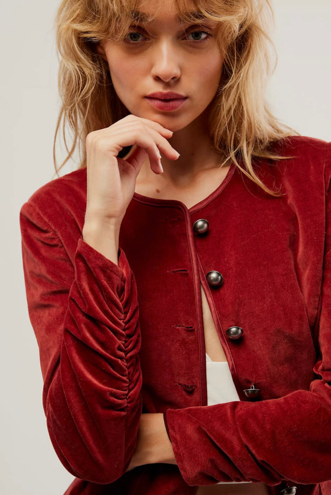 Free People Red Velvet Jacket Ks Boutique