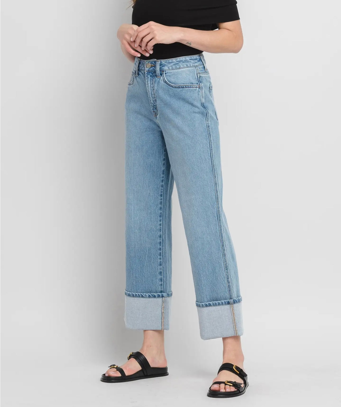 Cuffed Baggy Straight Denim