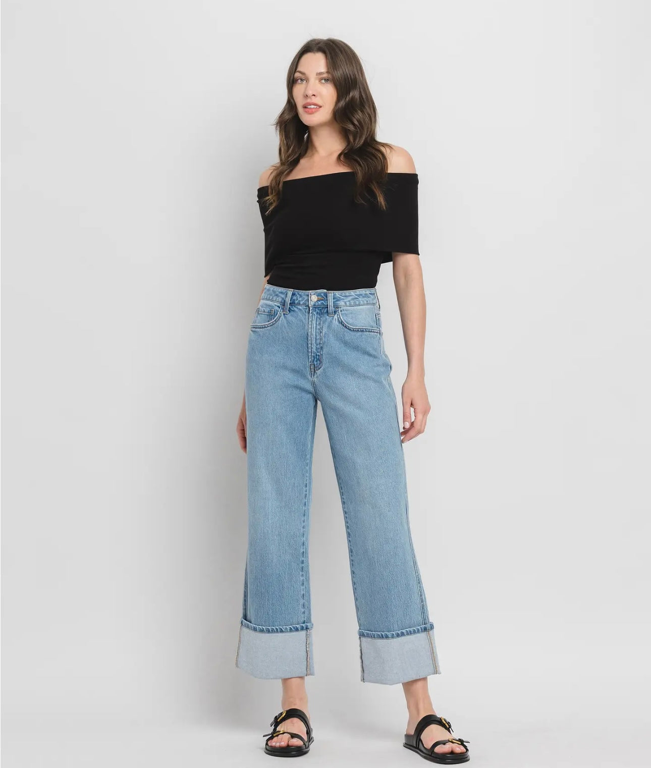 Cuffed Baggy Straight Denim