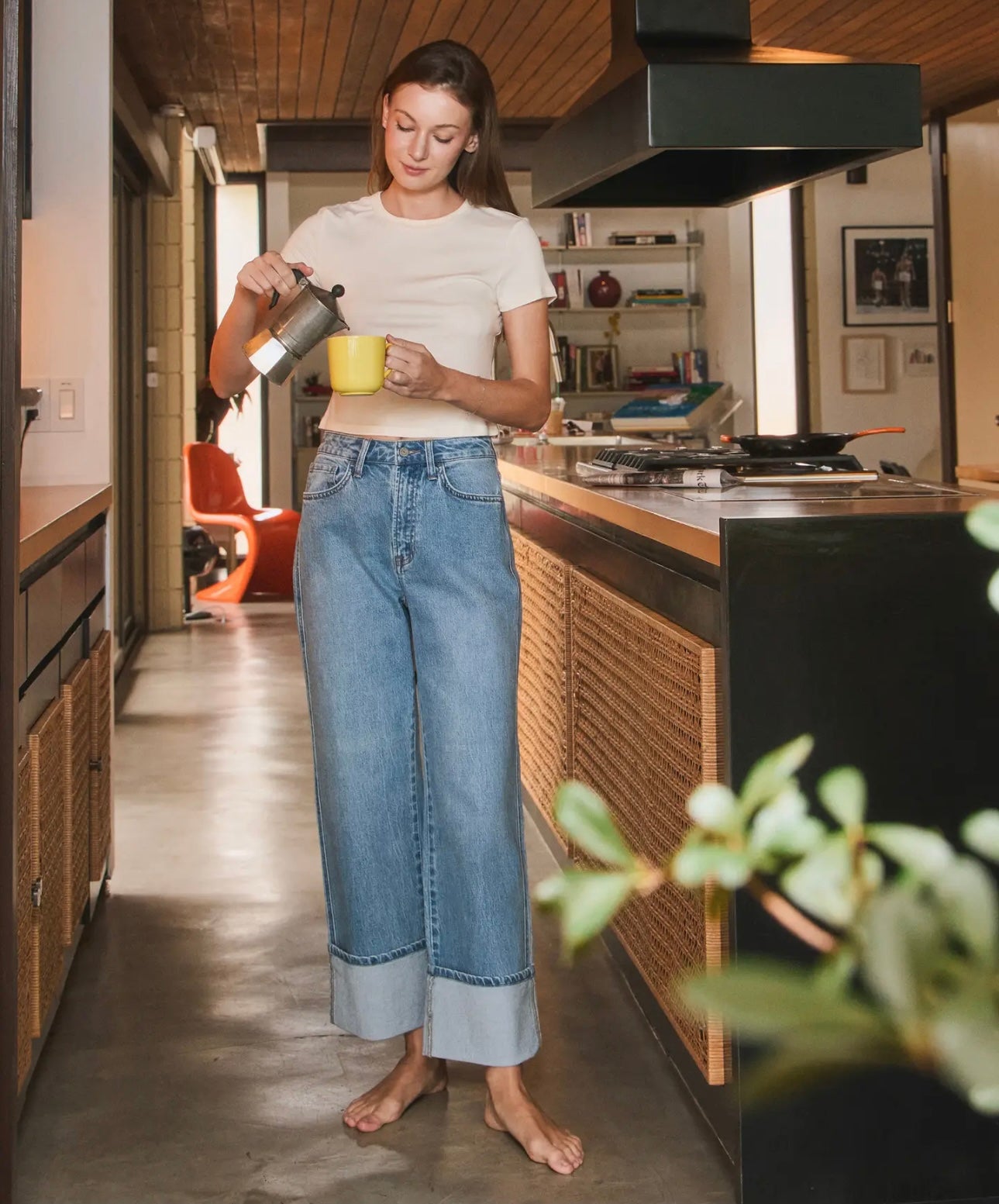 Cuffed Baggy Straight Denim