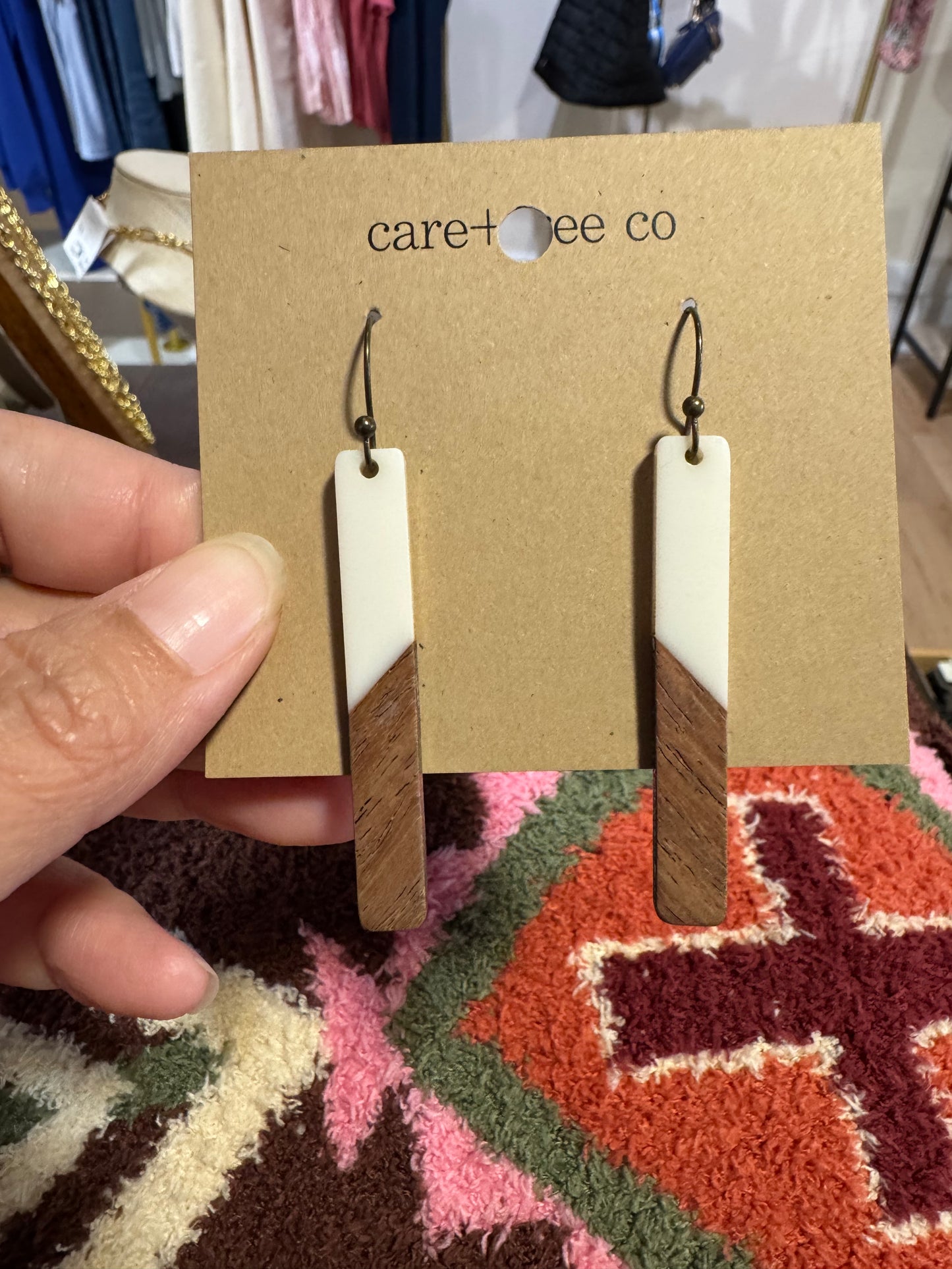 Acrylic Bar + Wood Earrings