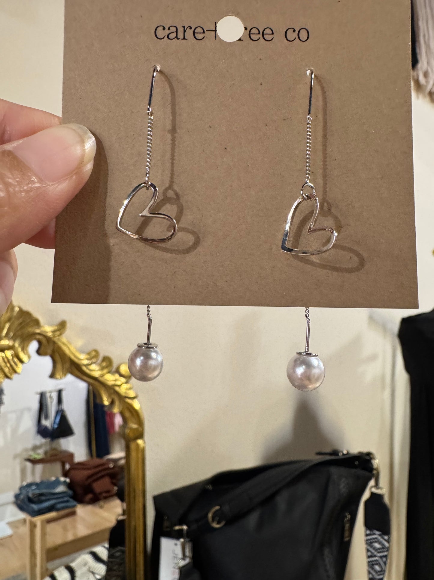 Heart + Pearl Threader Earrings