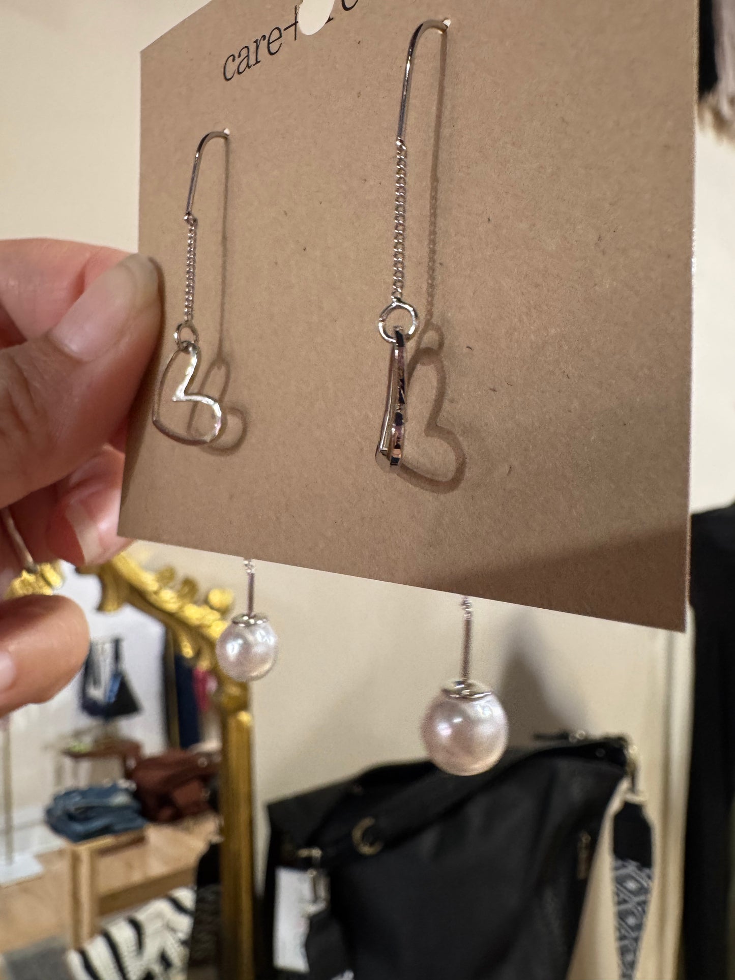 Heart + Pearl Threader Earrings