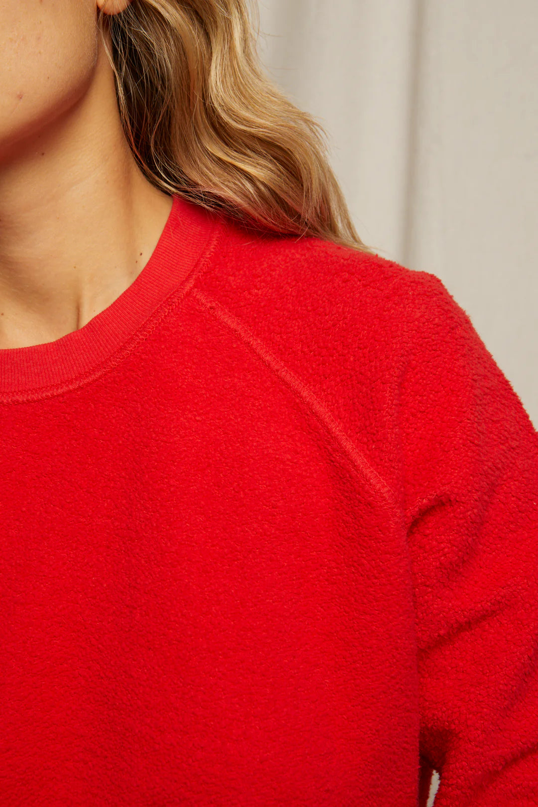 Ziggy Inside Out Shrunken Fleece Sweater in Poppy Red