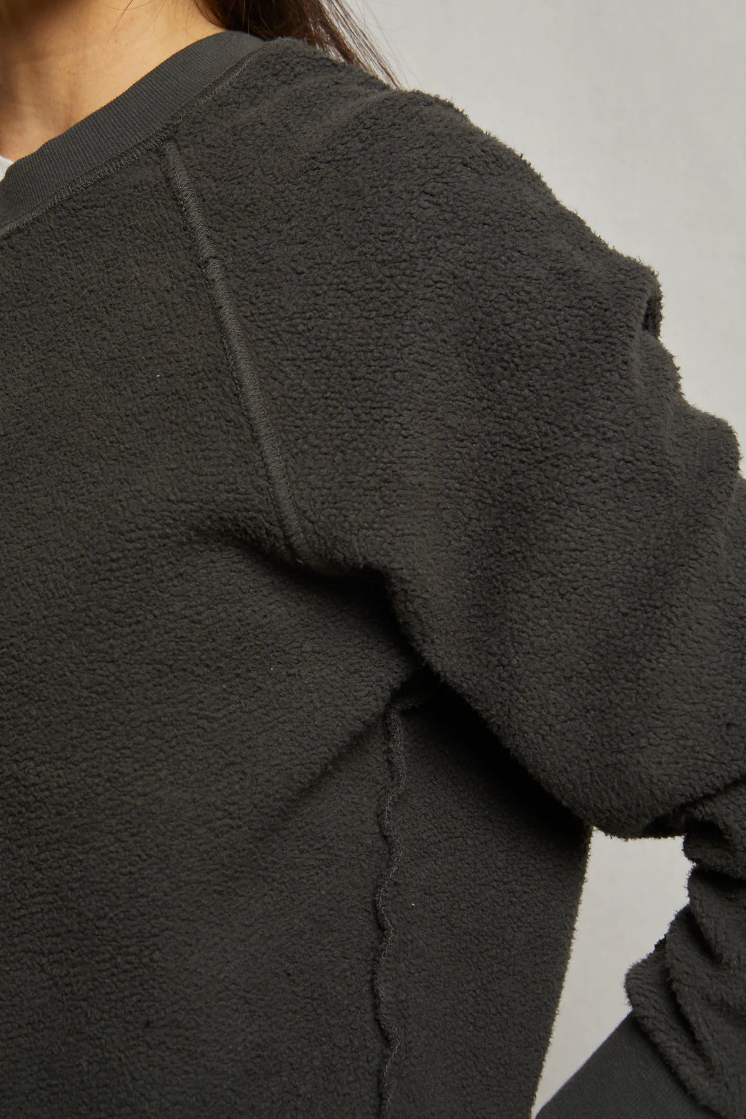 Ziggy Inside Out Shrunken Fleece Sweater in Vintage Black