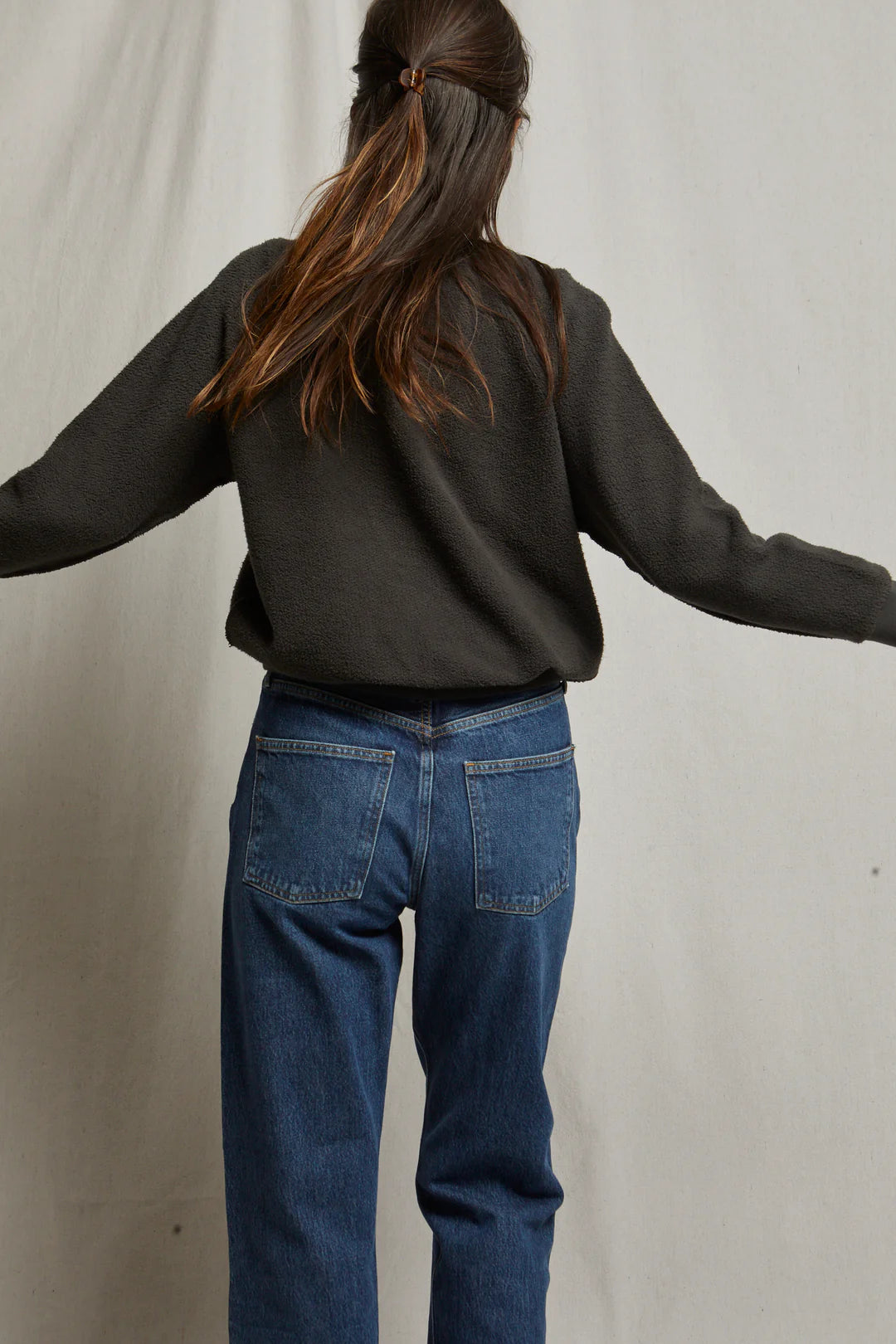 Ziggy Inside Out Shrunken Fleece Sweater in Vintage Black