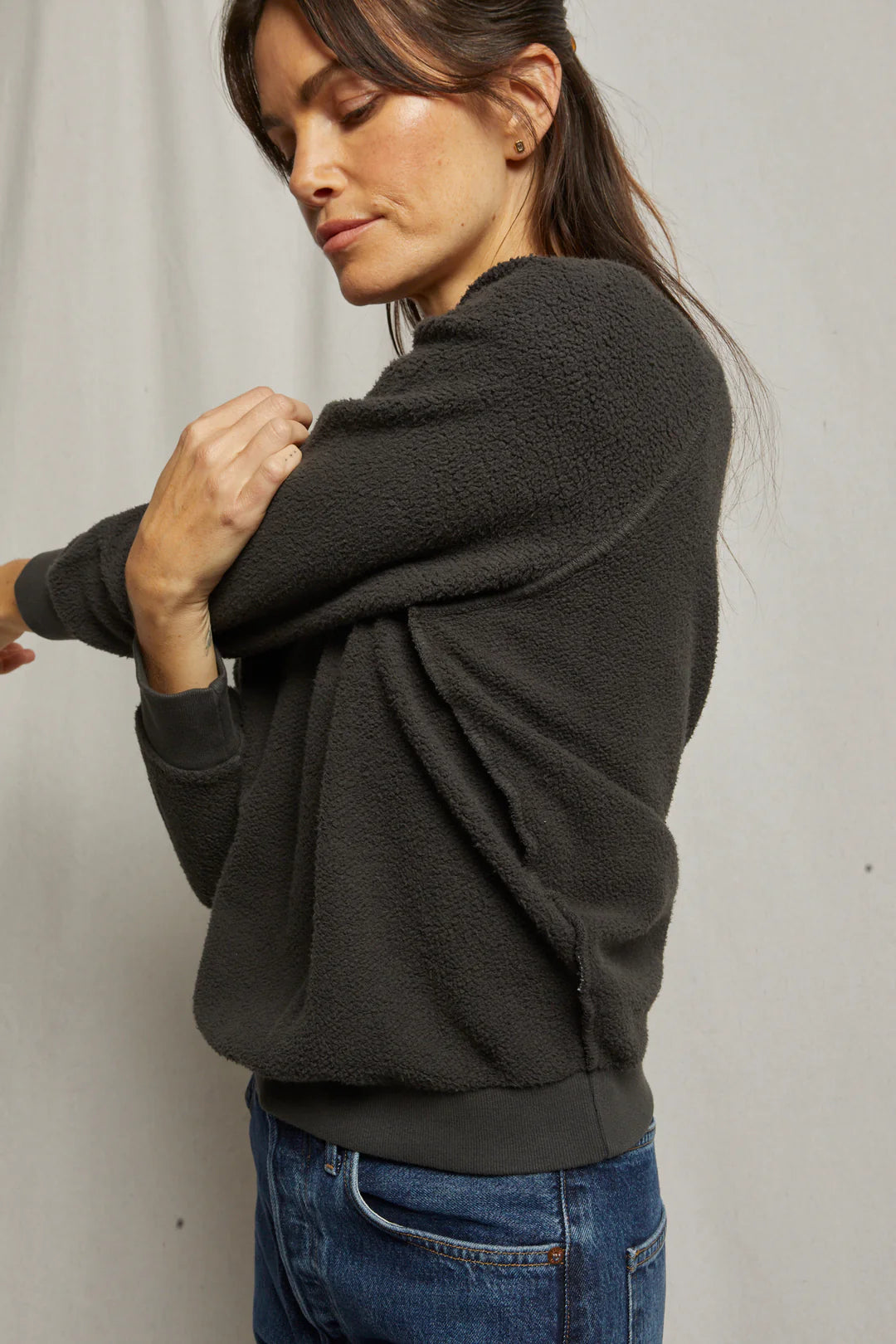 Ziggy Inside Out Shrunken Fleece Sweater in Vintage Black