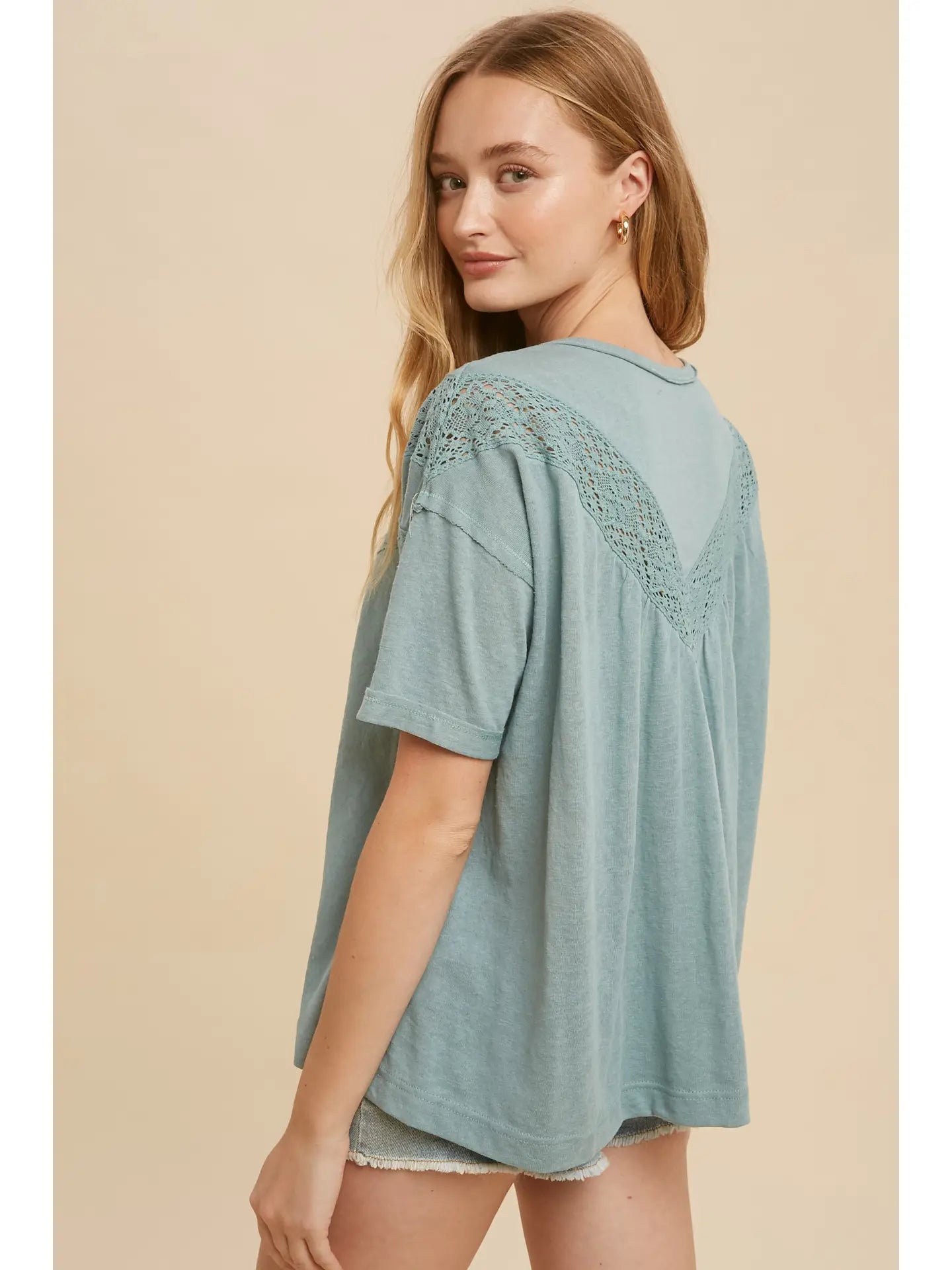 Drop Shoulder Lace Hook & Eye Top