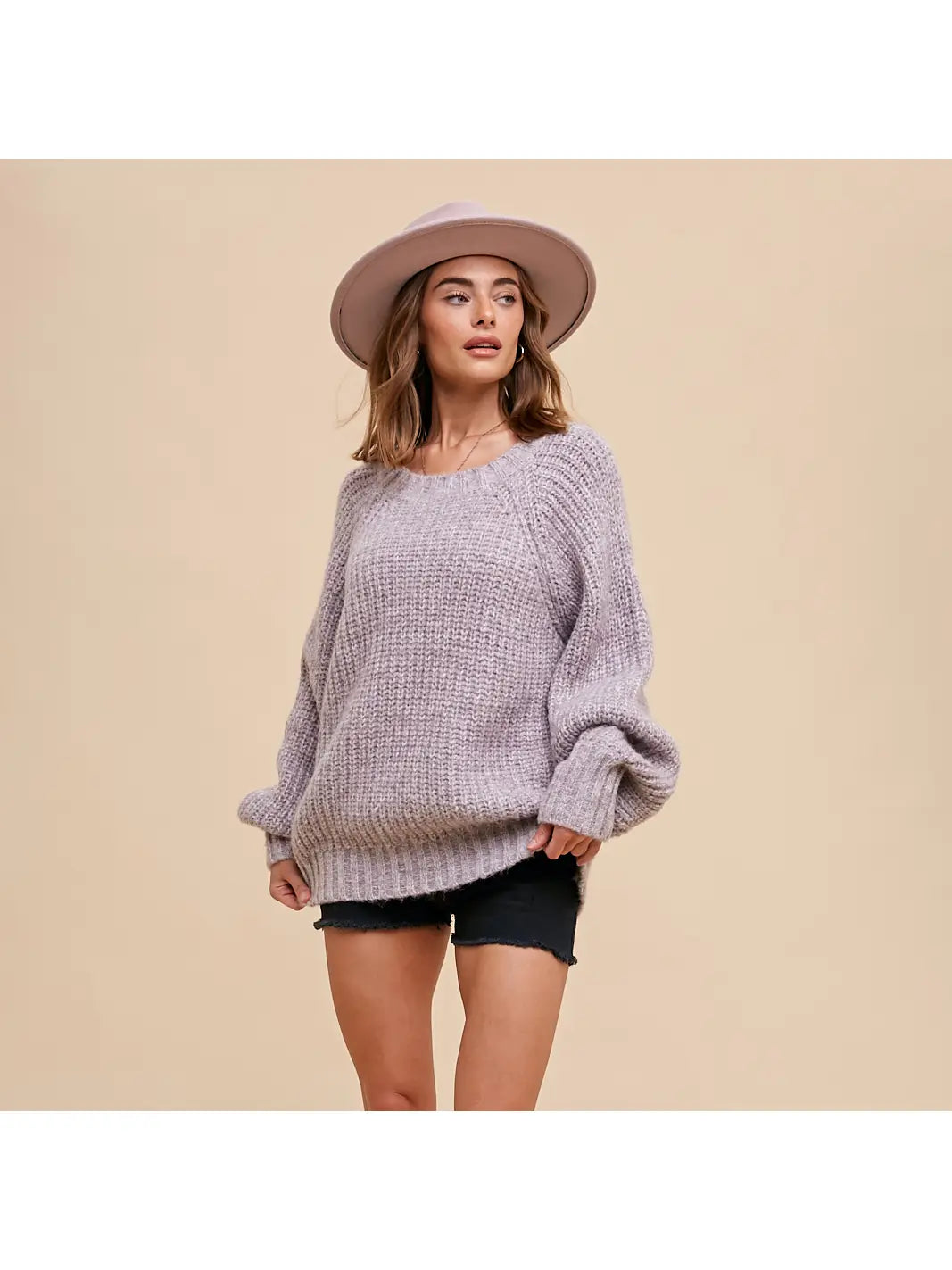 Lavender Marled Balloon Sleeve Knit Sweater