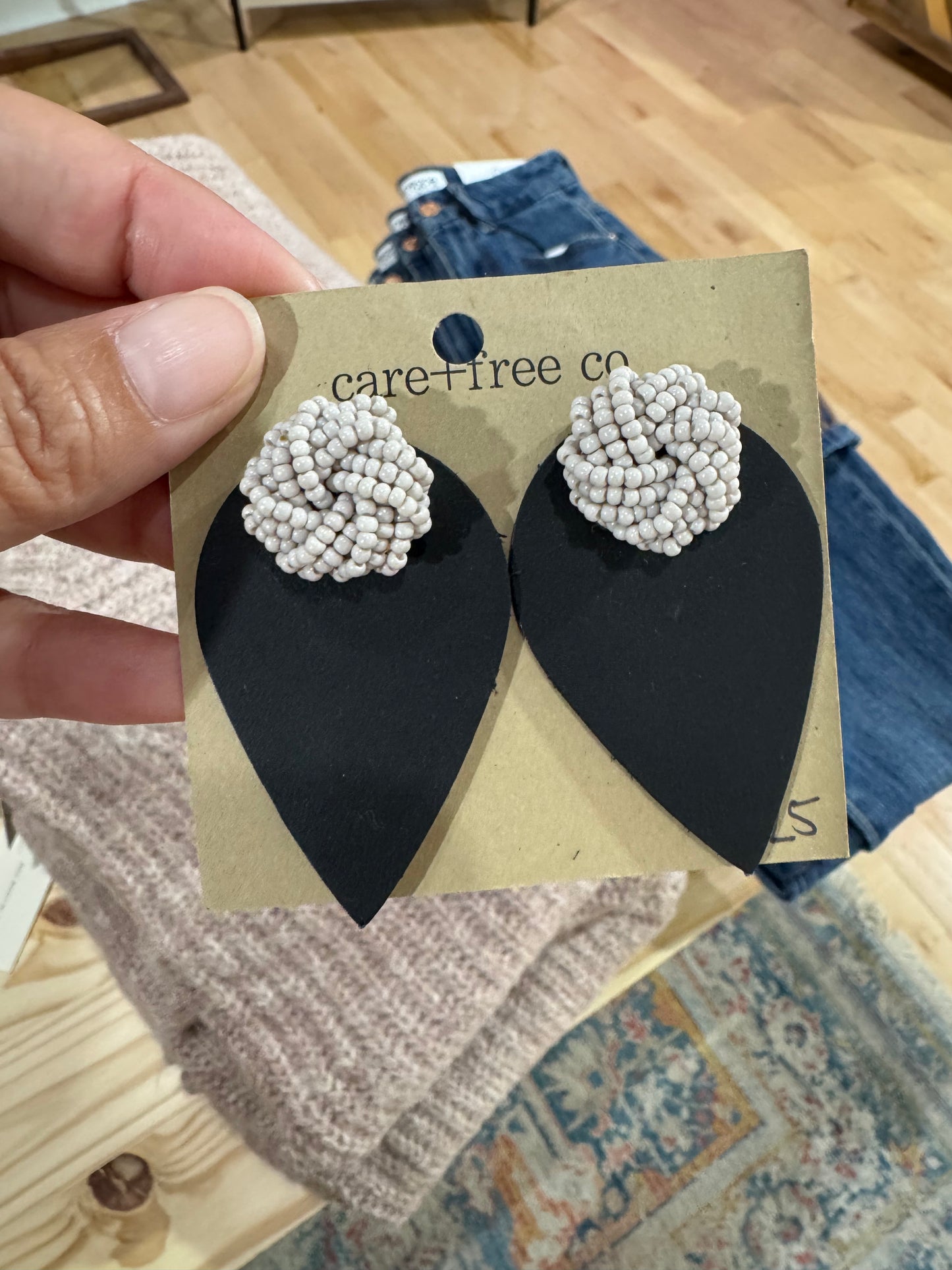 Leather Beaded Stud Earrings