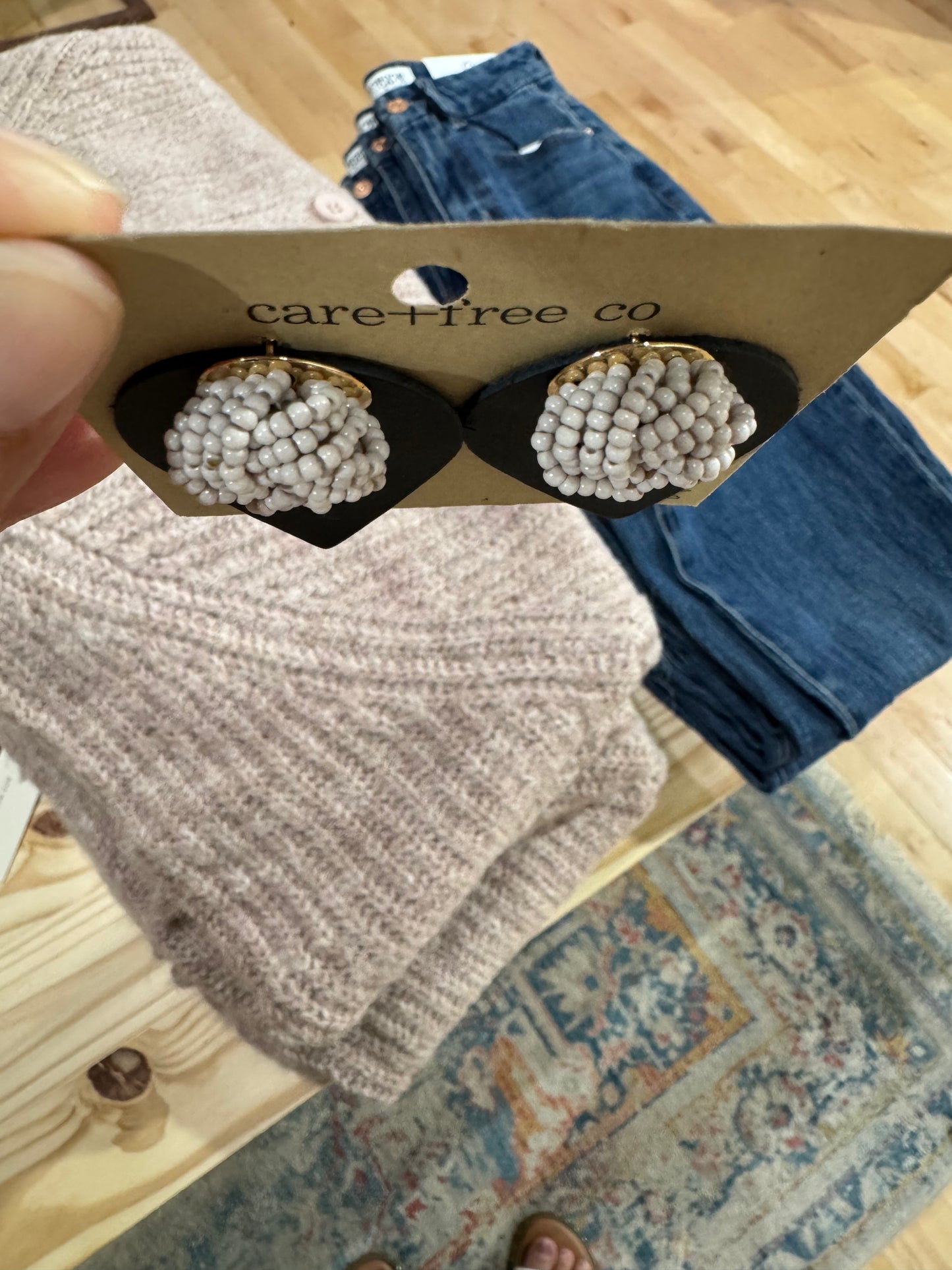 Leather Beaded Stud Earrings
