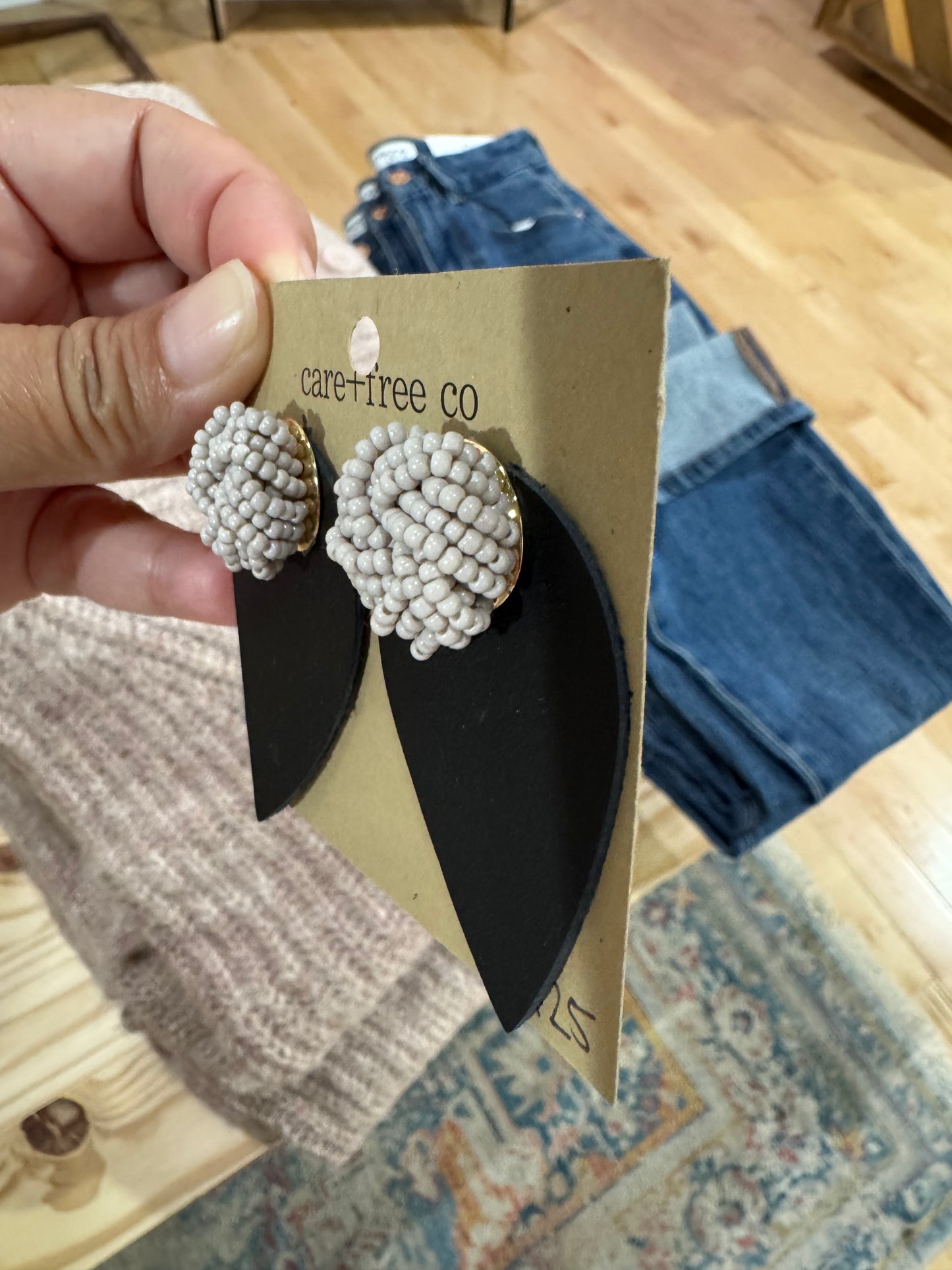 Leather Beaded Stud Earrings
