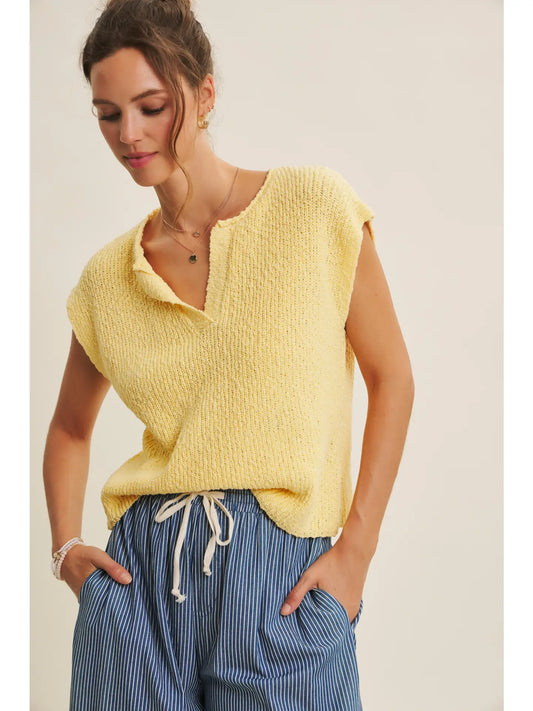 Effortless Slub Split-Neck Sweater