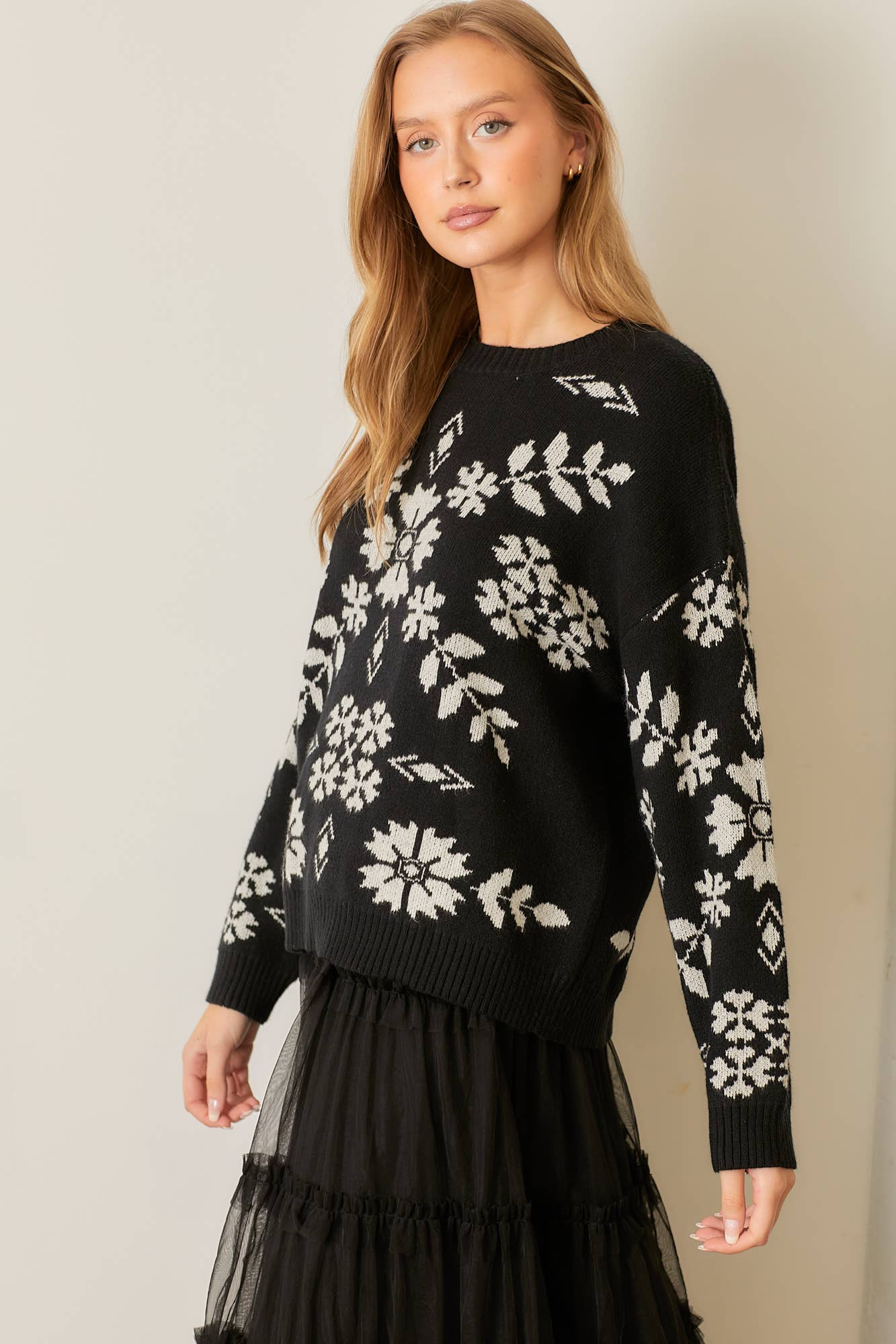 Floral Print Knit Sweater