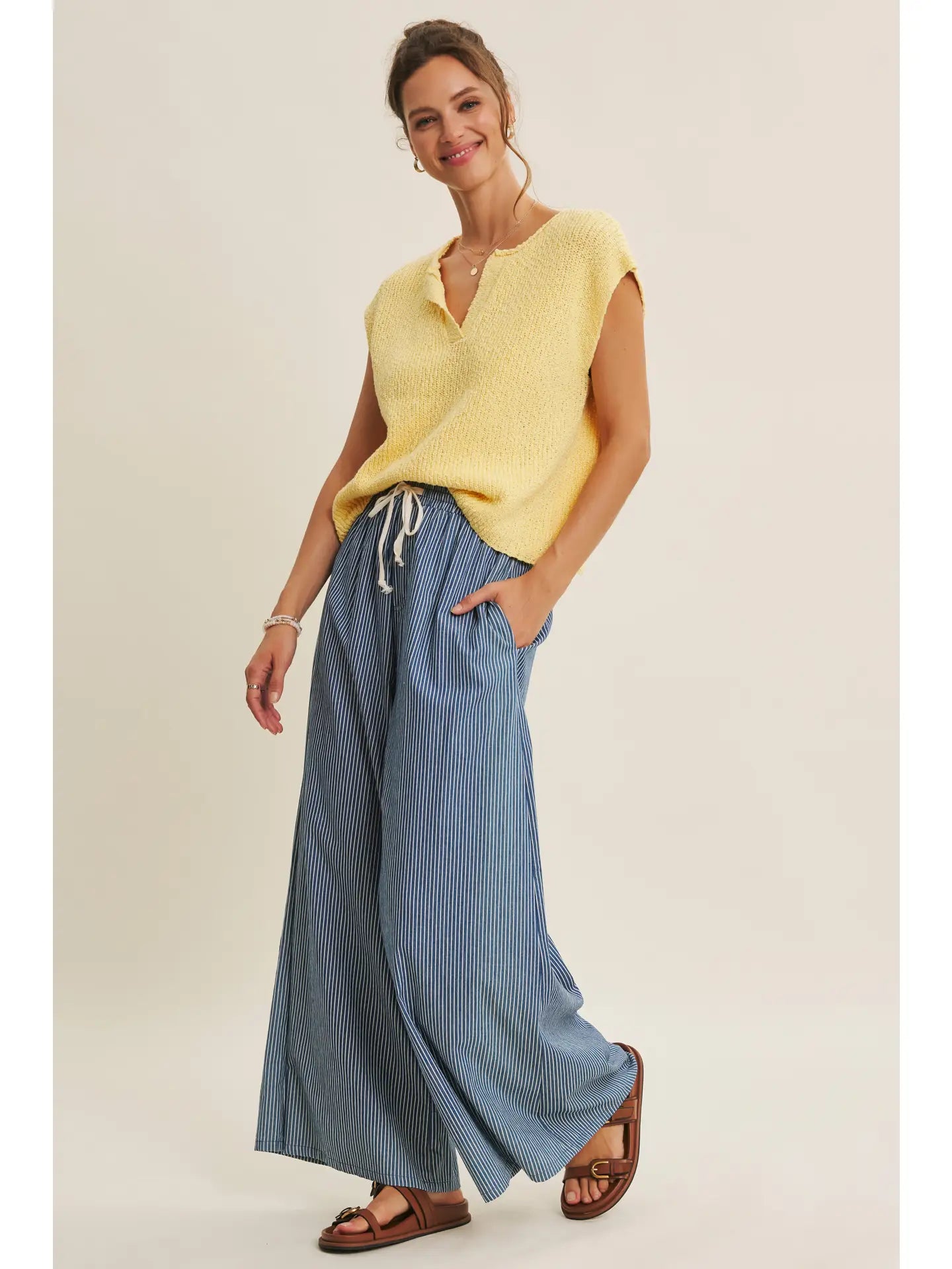 Effortless Slub Split-Neck Sweater