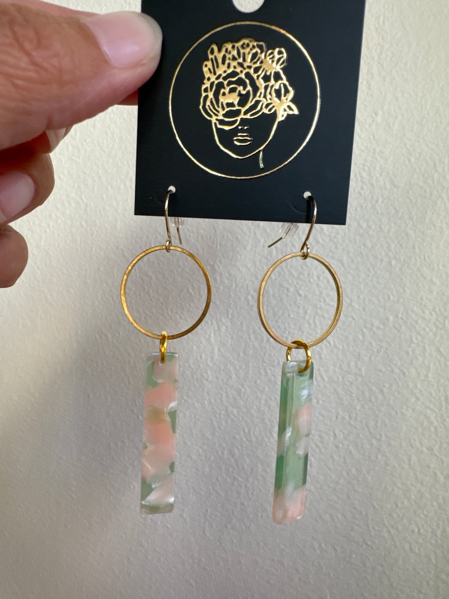 Brass Circle & Acetate Bar Earrings