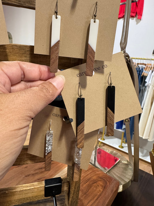 Acrylic Bar + Wood Earrings