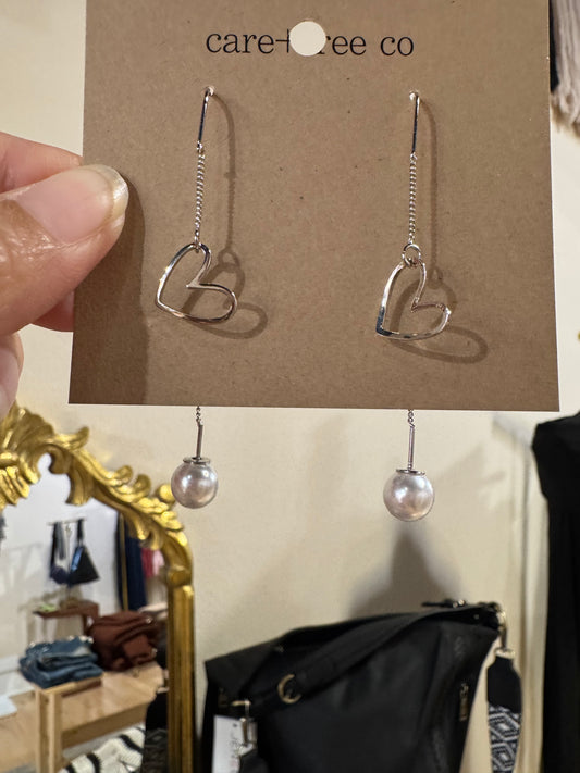 Heart + Pearl Threader Earrings