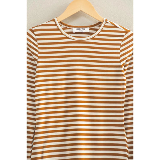 Striped Crew Neck Fitted Long Sleeve Top