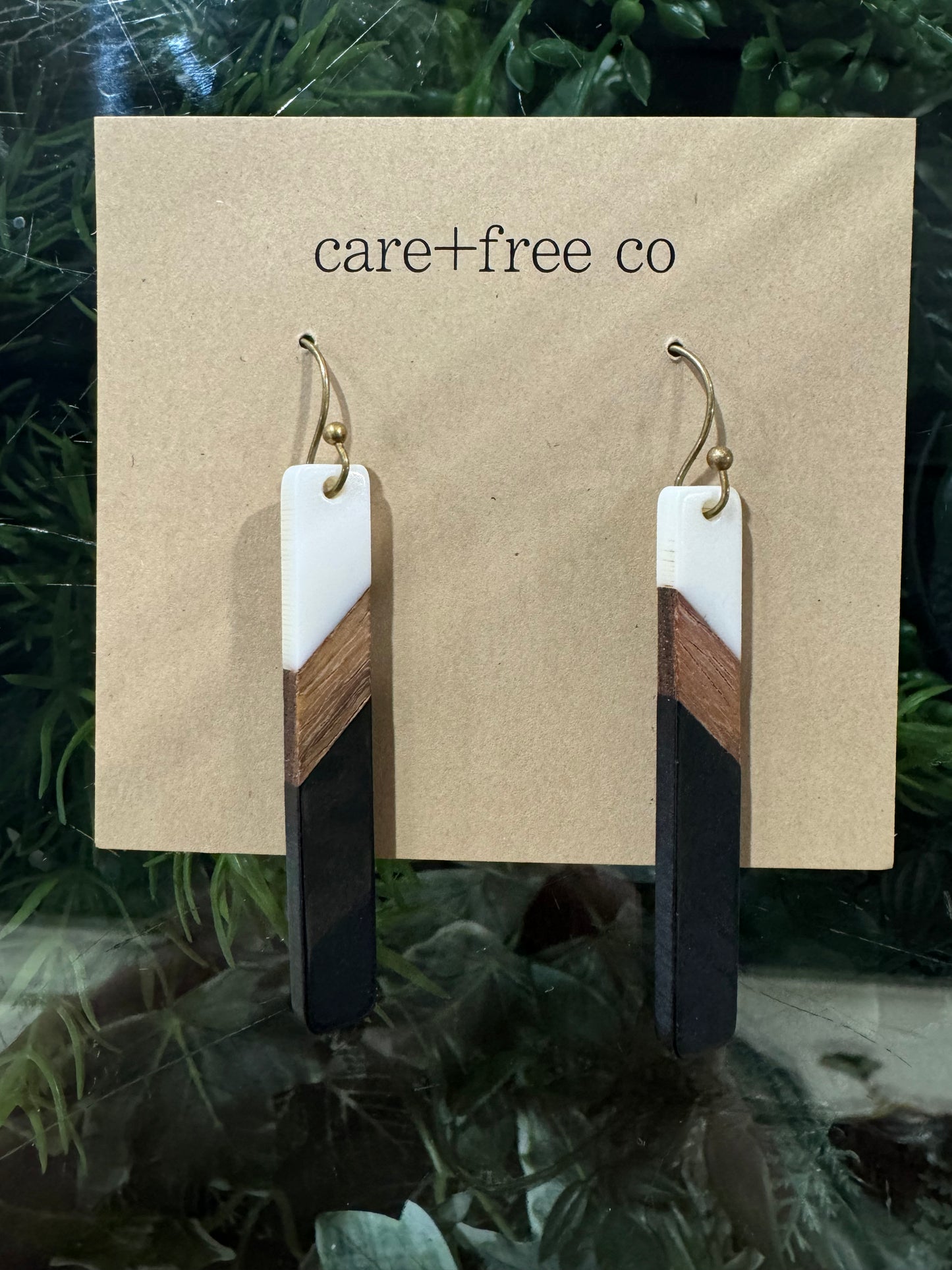 Black + White Wood Earrings Care Free Co