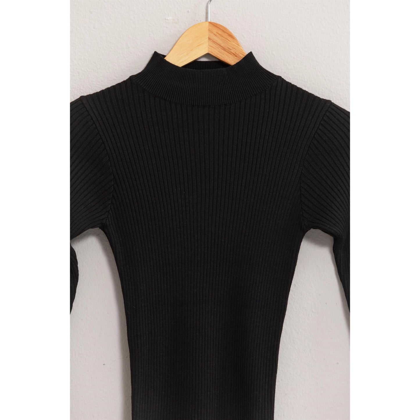 Rib Flared Knit Top in Black