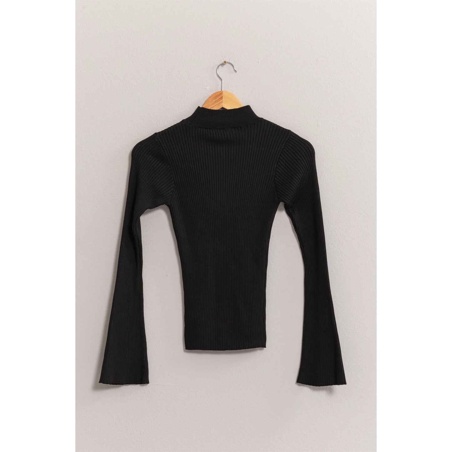 Rib Flared Knit Top in Black