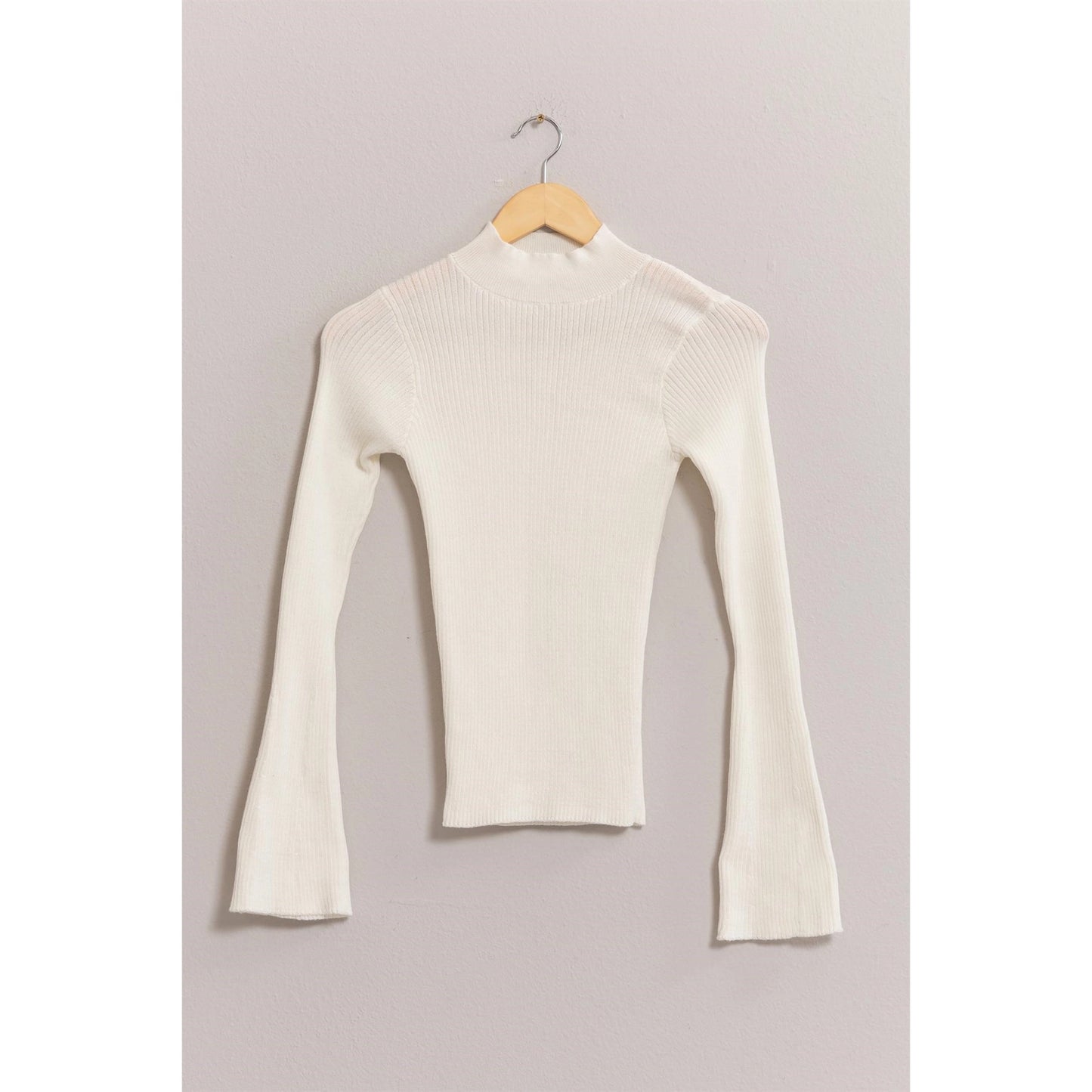 Rib Flared Knit Top in White