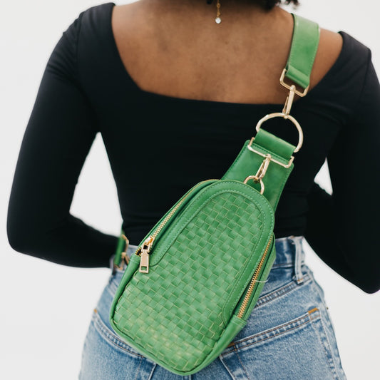 Waverly Woven Sling Bag in Green