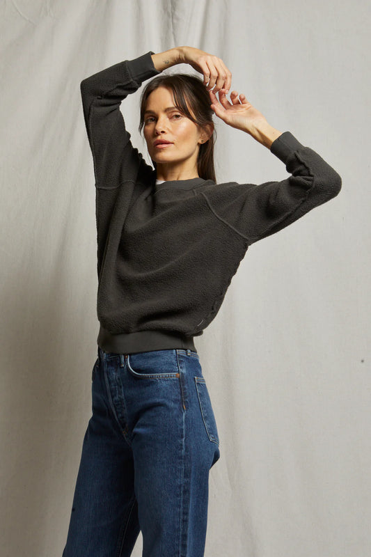 Ziggy Inside Out Shrunken Fleece Sweater in Vintage Black