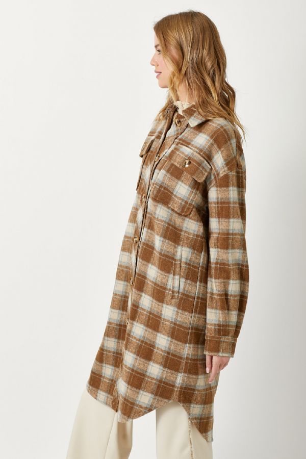 Fringe Placket Plaid Jacket