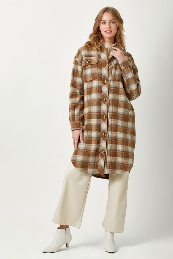 Fringe Placket Plaid Jacket