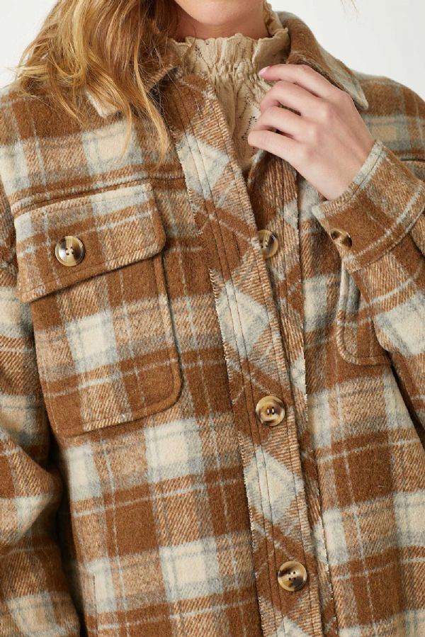 Fringe Placket Plaid Jacket