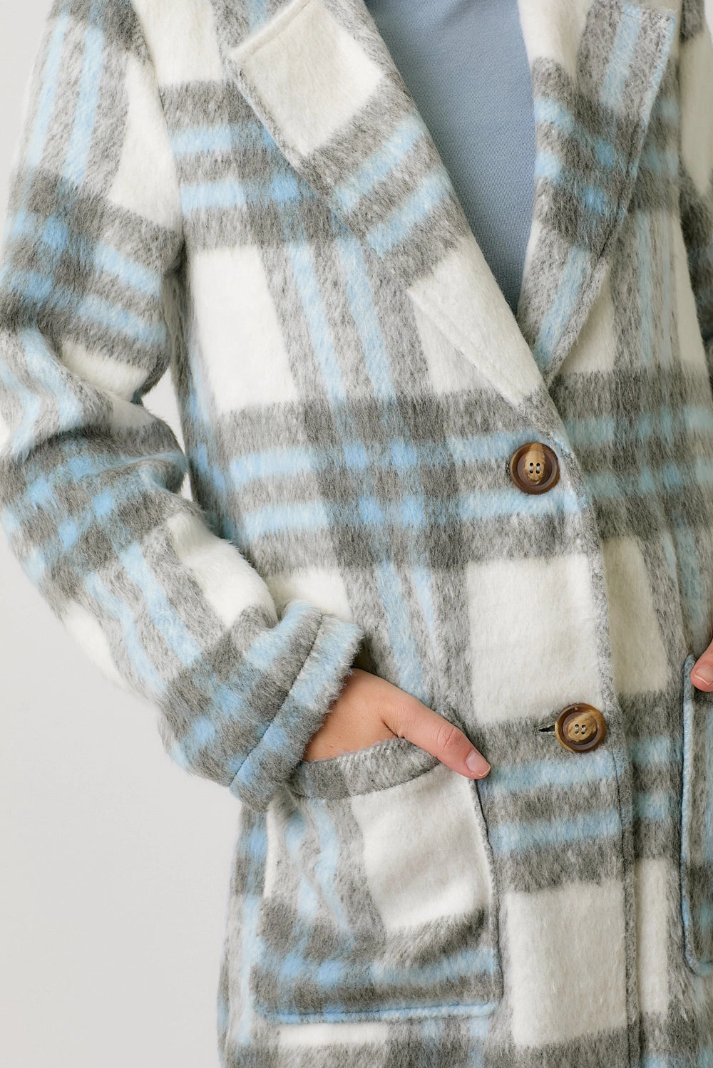 Fuzzy Plaid Long Coat