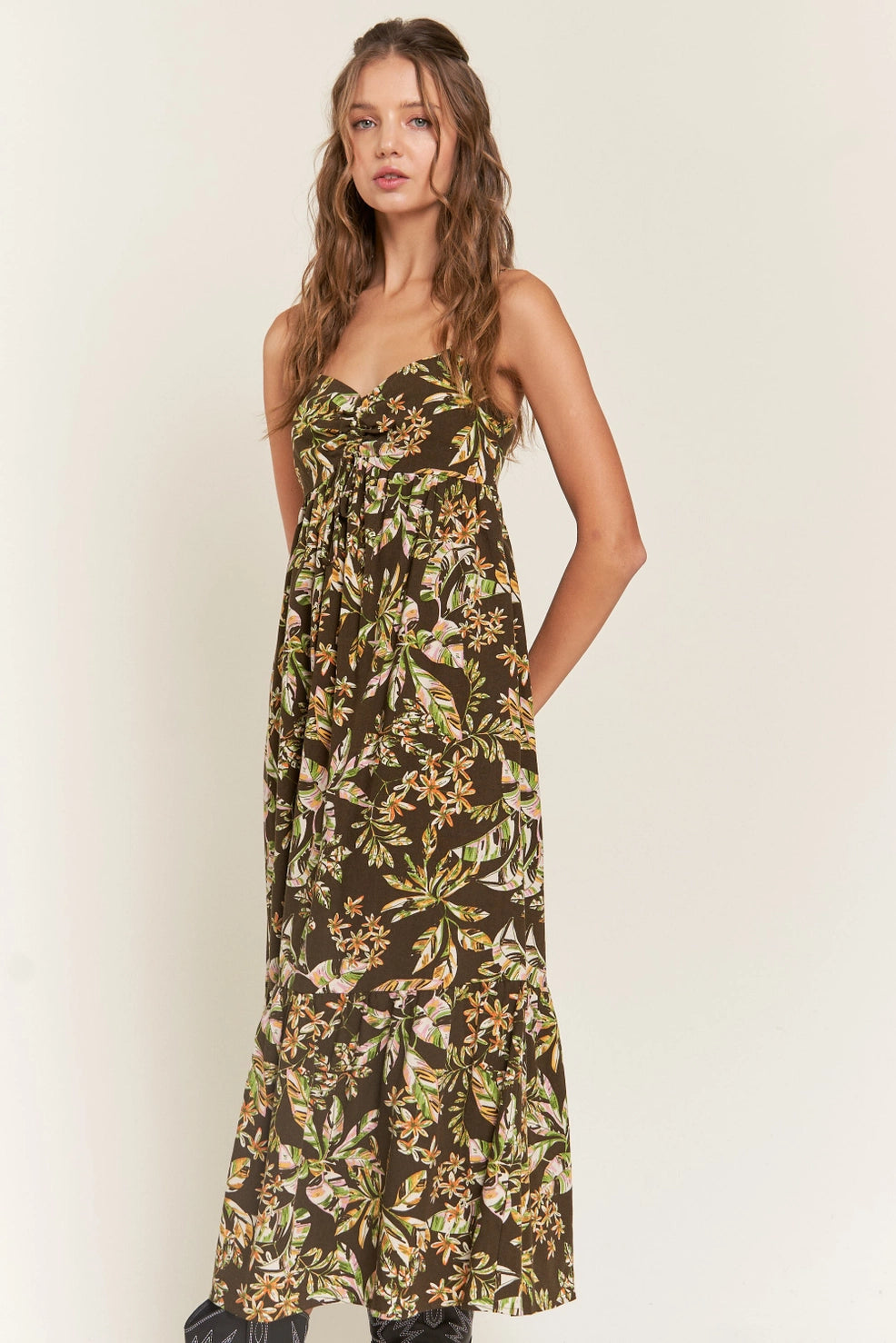 Brown Floral Midi Dress