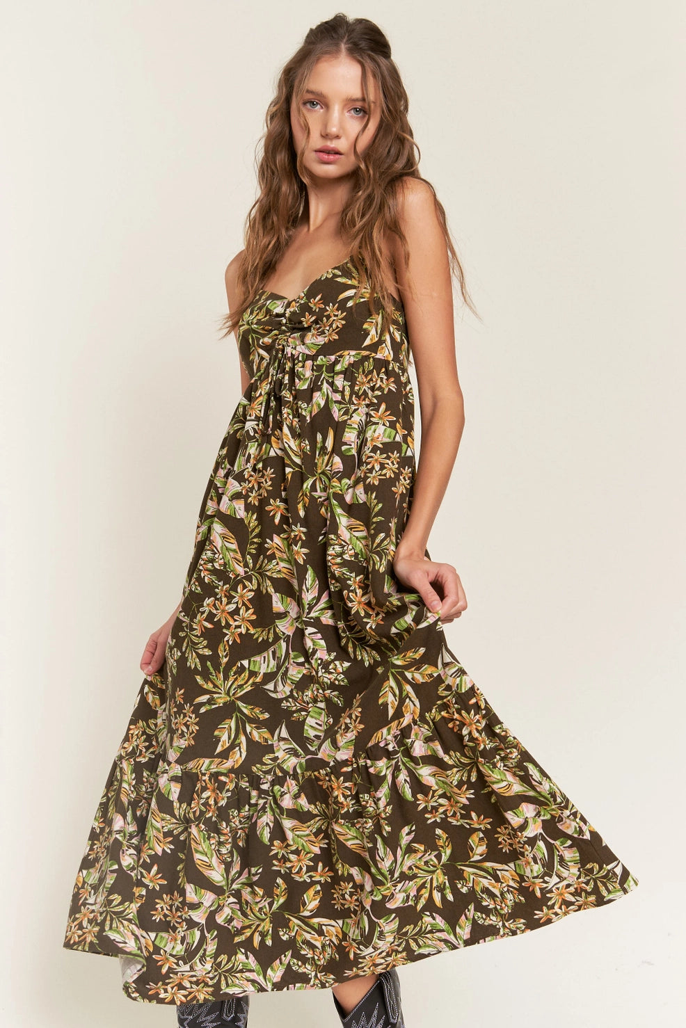 Brown Floral Midi Dress