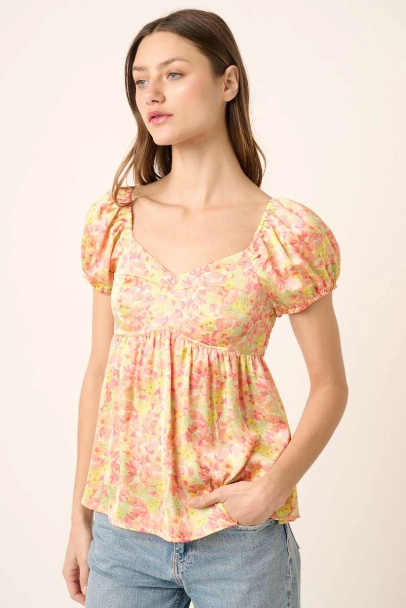 Floral Neon Babydoll Blouse