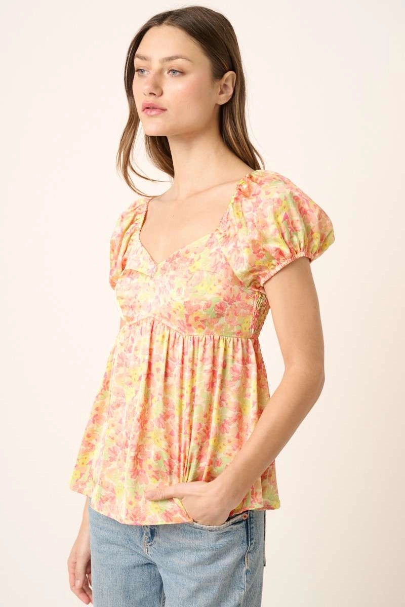 Floral Neon Babydoll Blouse