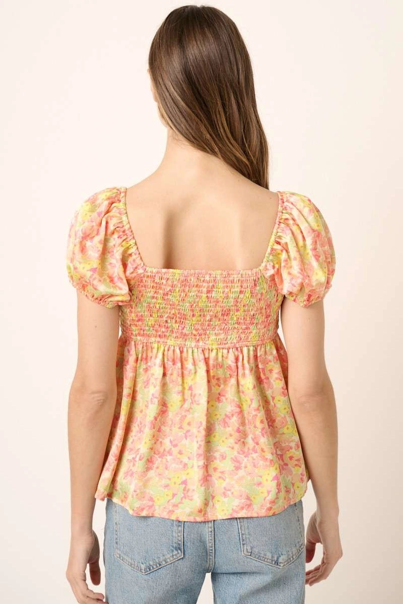 Floral Neon Babydoll Blouse