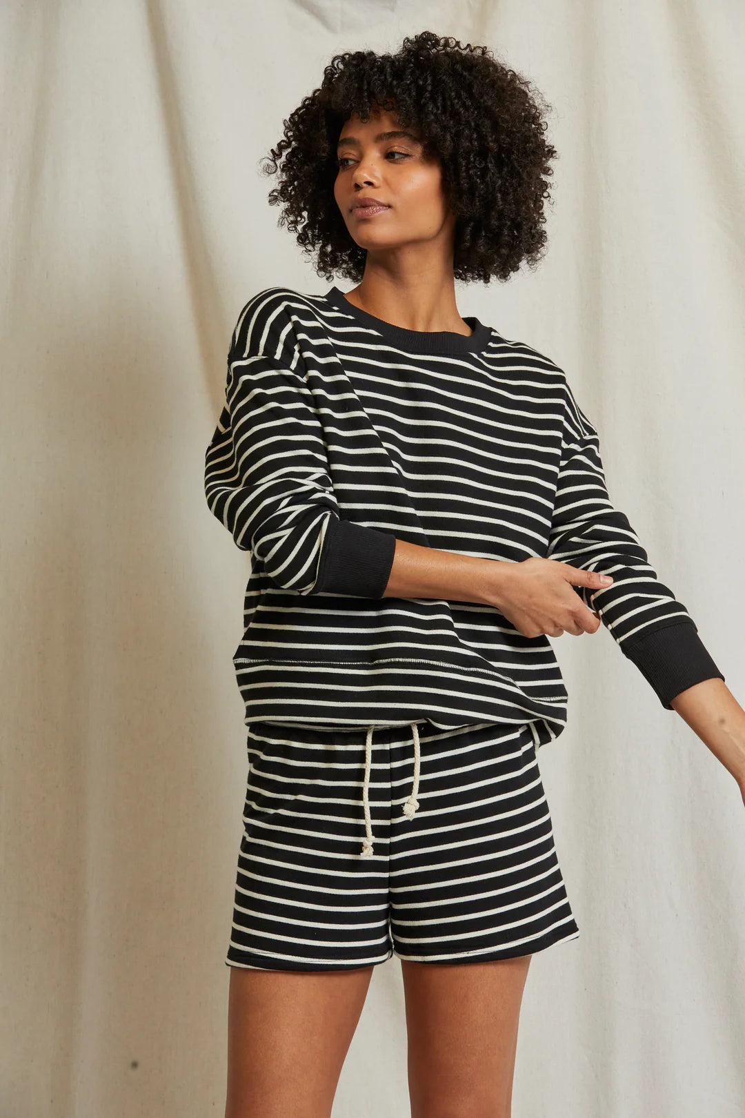 Tyler Black/Natural Stripe Crewneck