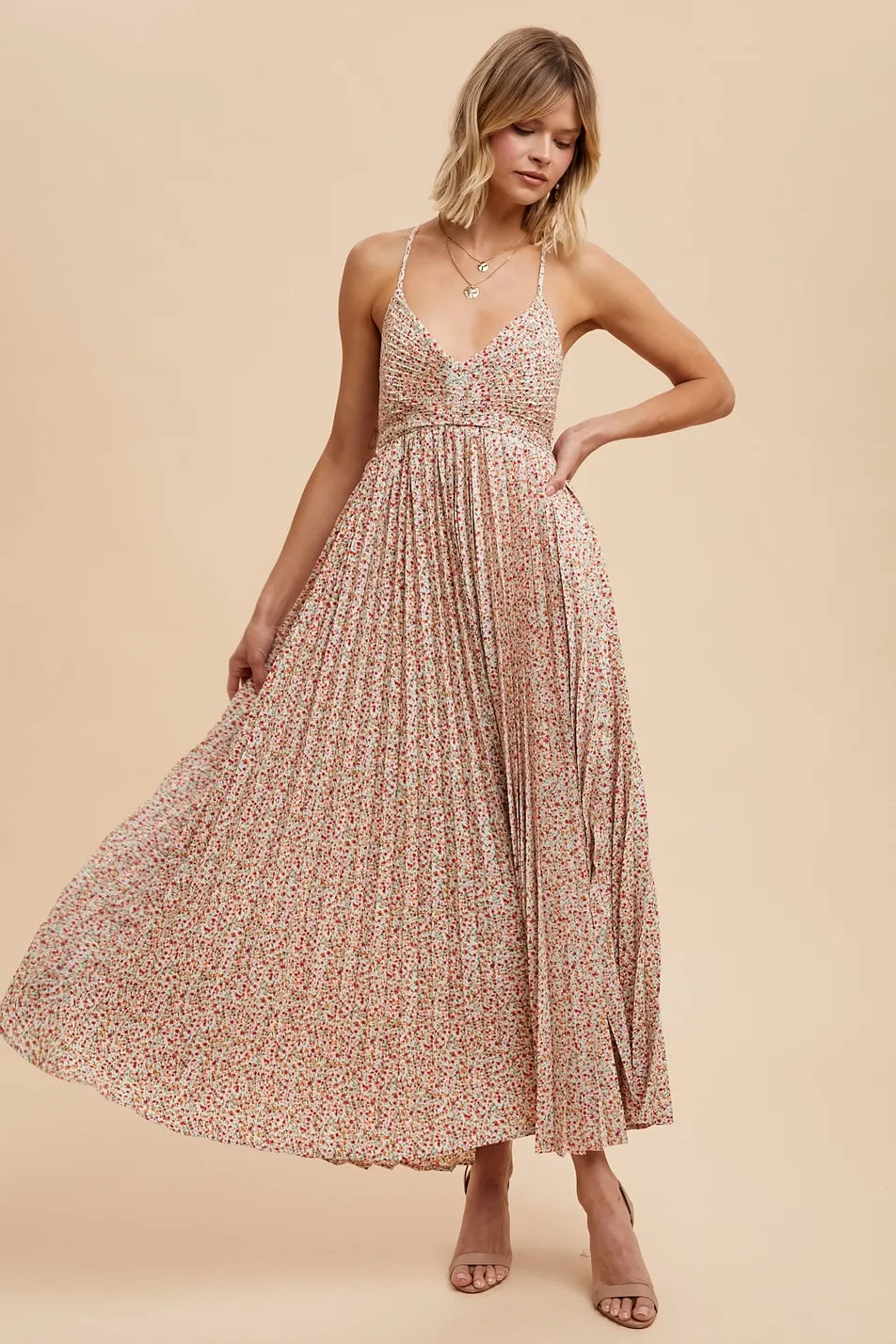 Rose Pleated Maxi Dress